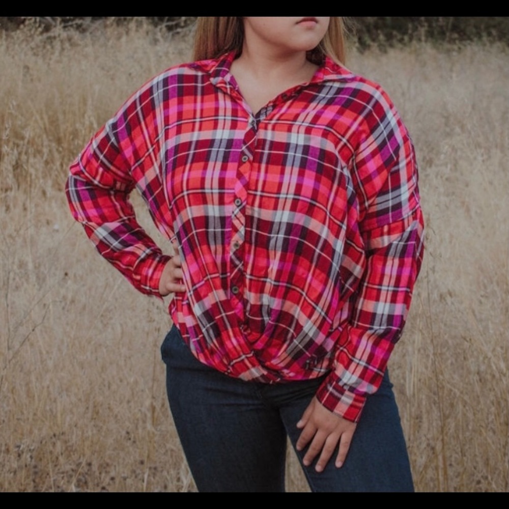 Red blouse plaid top
